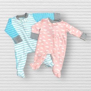 Moon & Back Newborn Pink & Blue Sleeper Footie Set